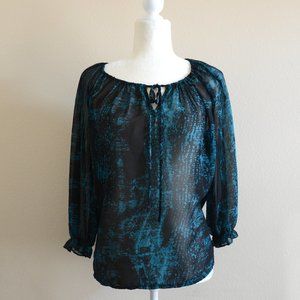 PLEIONE from Anthropologie BOHO teal turquoise with black woman top medium M